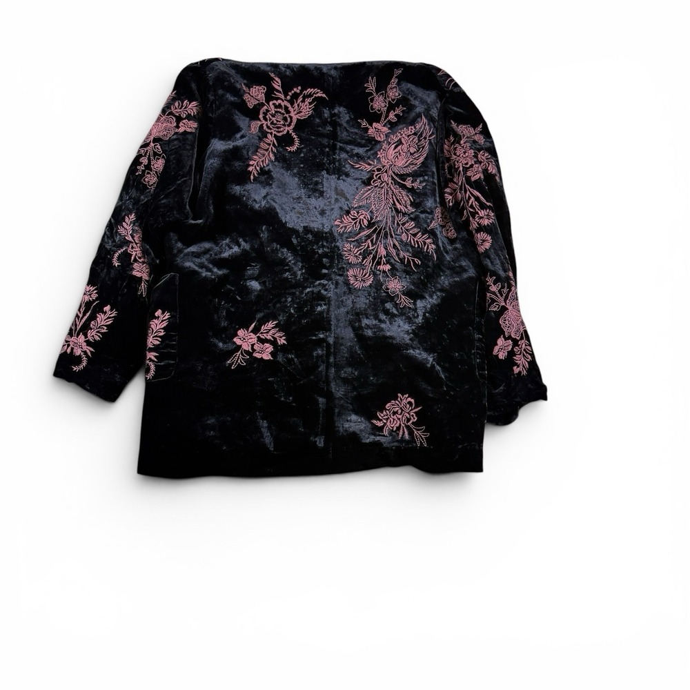 Johnny Was Workshop Vaiora Heavy Blazer Women's L Black Velvet Pink Embroidery - Picture 2 of 8